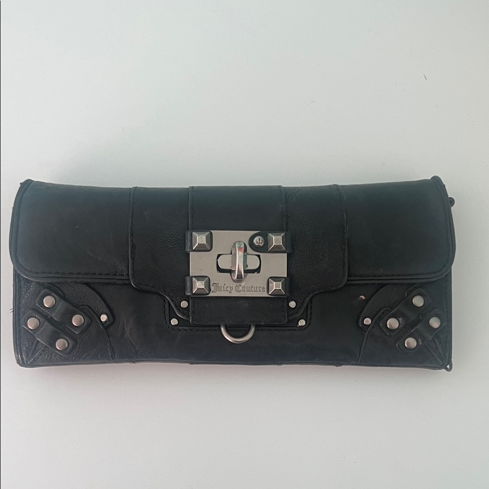 Juicy Couture Black Leather Studded Turn-Lock Clutch